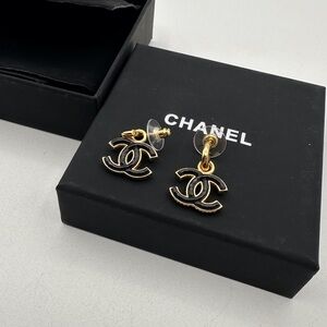 Chanel Black Enamel and Gold Earrings